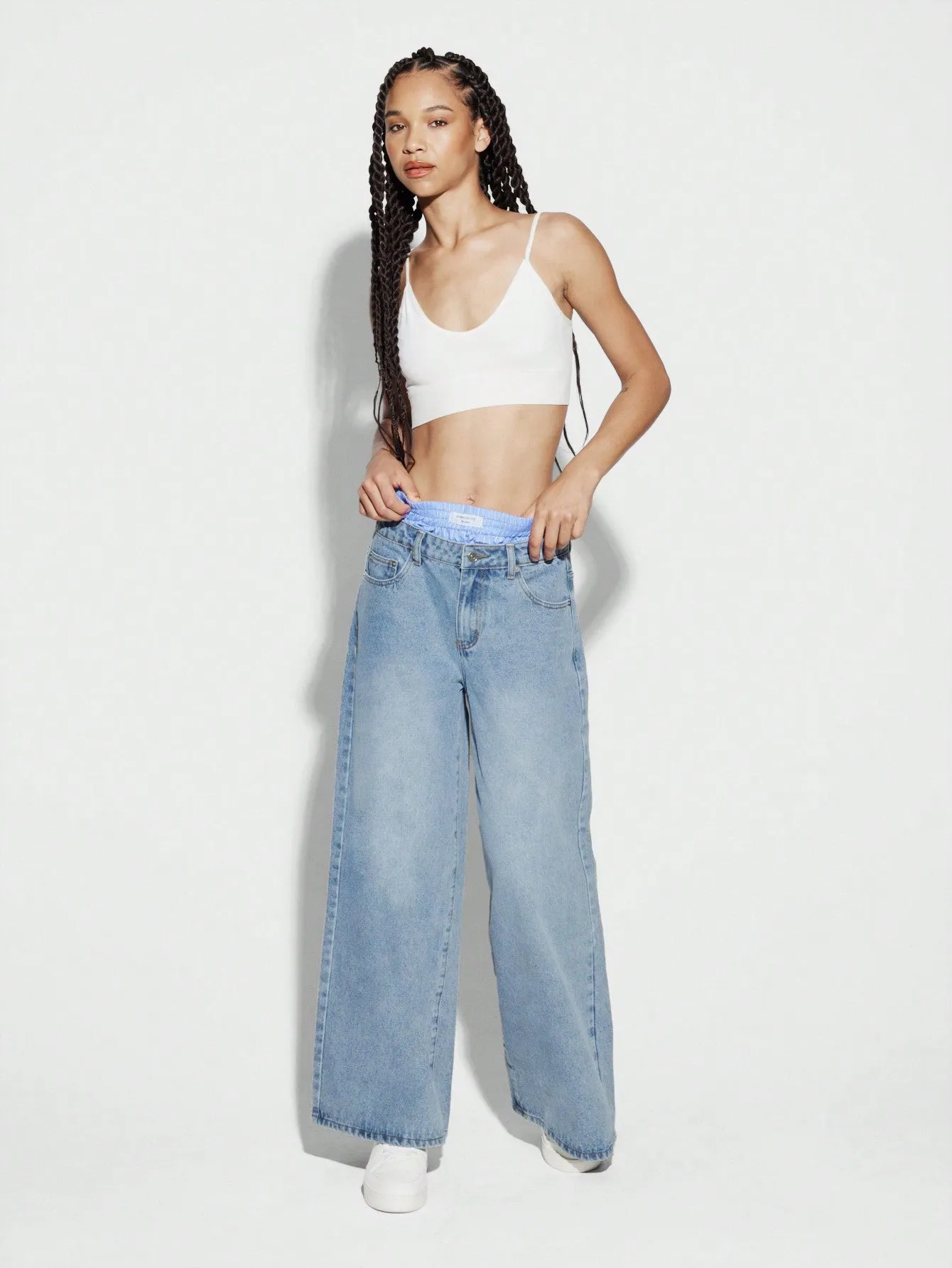 SUMWON WOMEN Wide Leg Washed Denim Jean