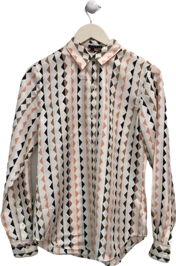 Theory Multi-Coloured Geometric Print Silk Blouse UK XS