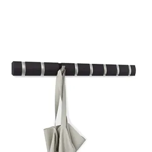 Umbra Flip 8 Wall Mounted Floating Rack ‚Äì Modern, Sleek, Space-Saving Hanger with Retractable Hooks to Hang Coats, Scarves, Purses, Driftwood/Nickel (318858-1143)