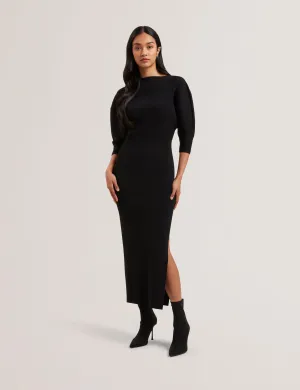 Vanitha Sculptured Rib Knitted Maxi Dress Black