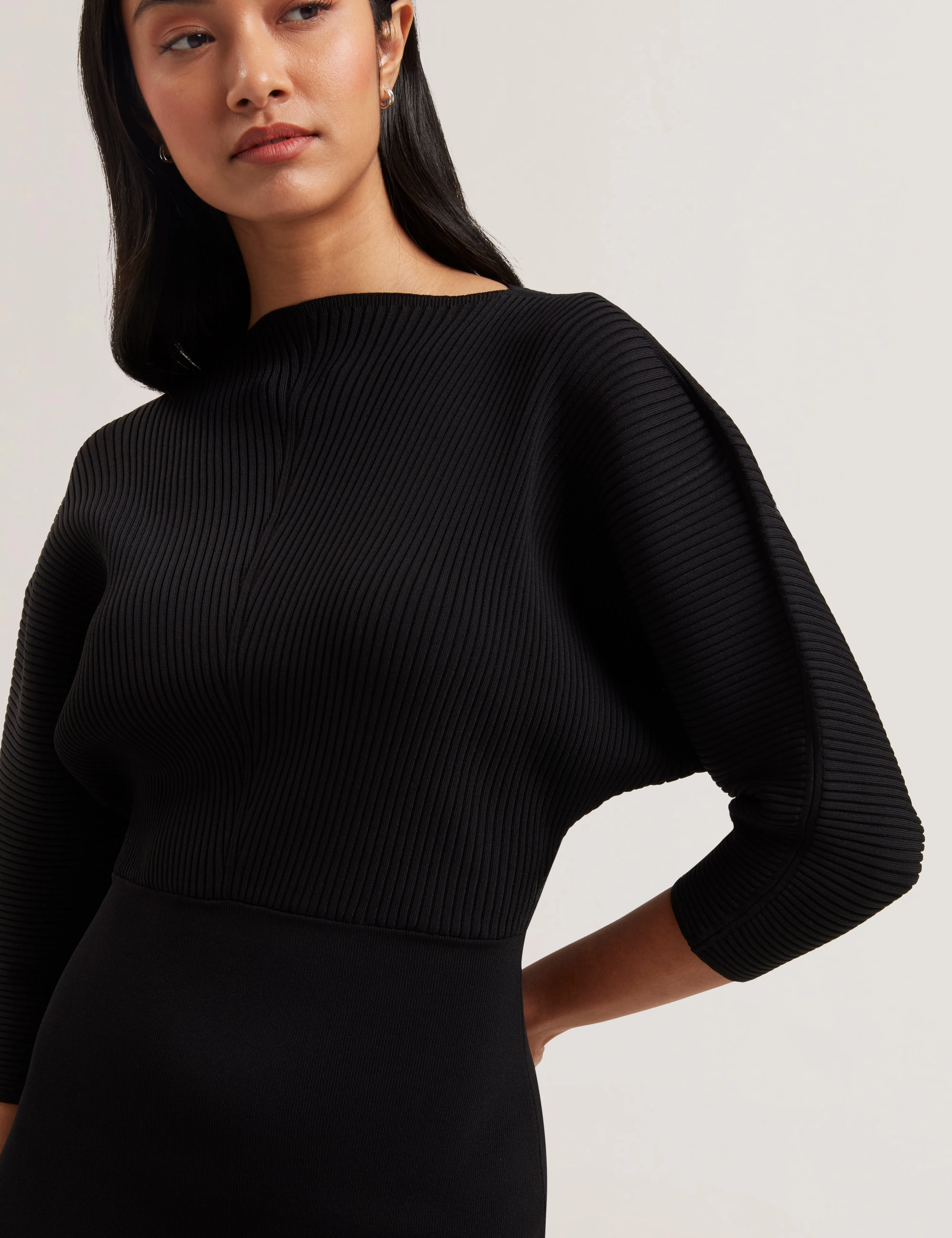 Vanitha Sculptured Rib Knitted Maxi Dress Black