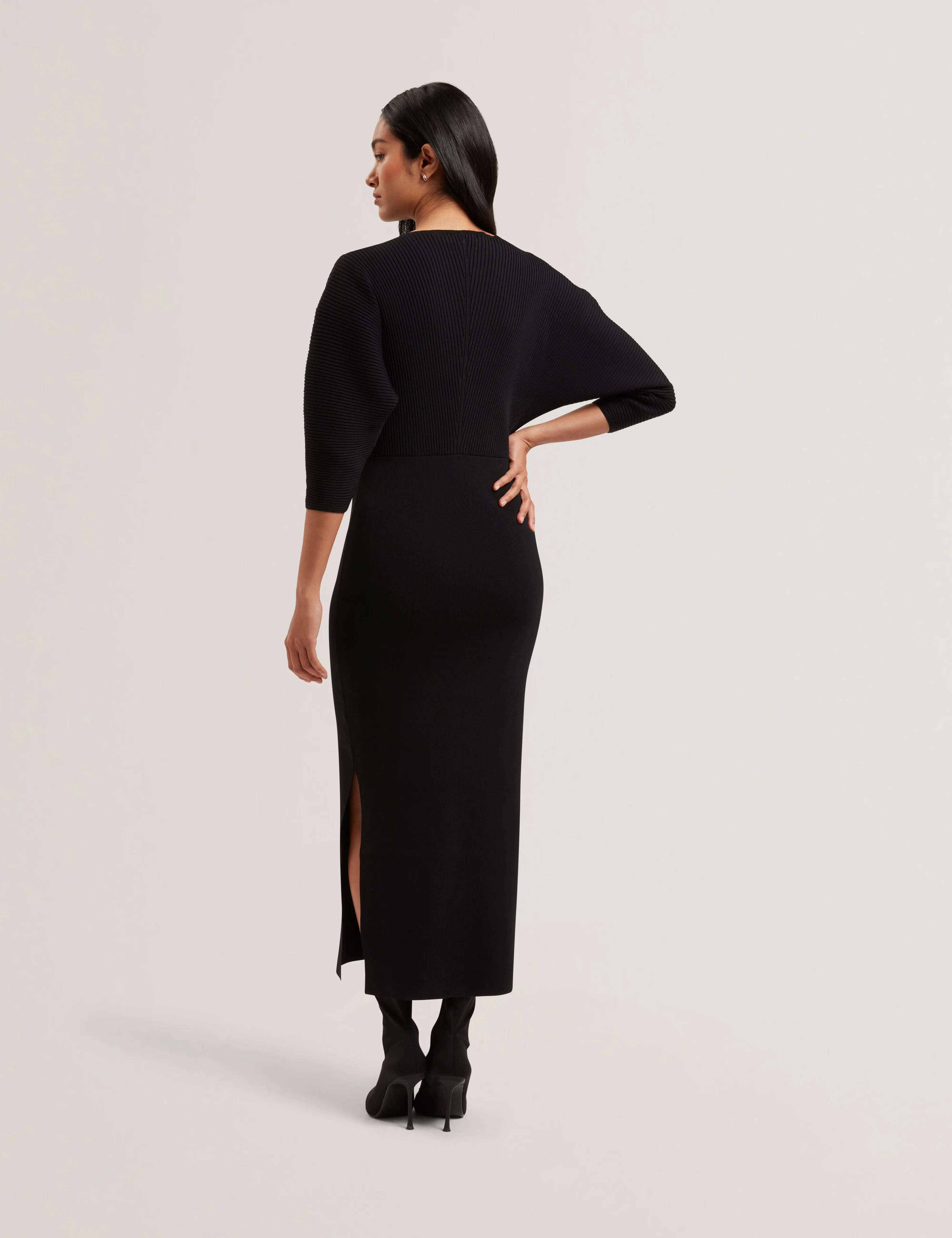 Vanitha Sculptured Rib Knitted Maxi Dress Black