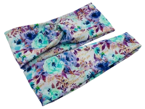 Vintage Lavender and Aqua Floral Headband-Twist or Sport  |  Sweet Stitch Novelties