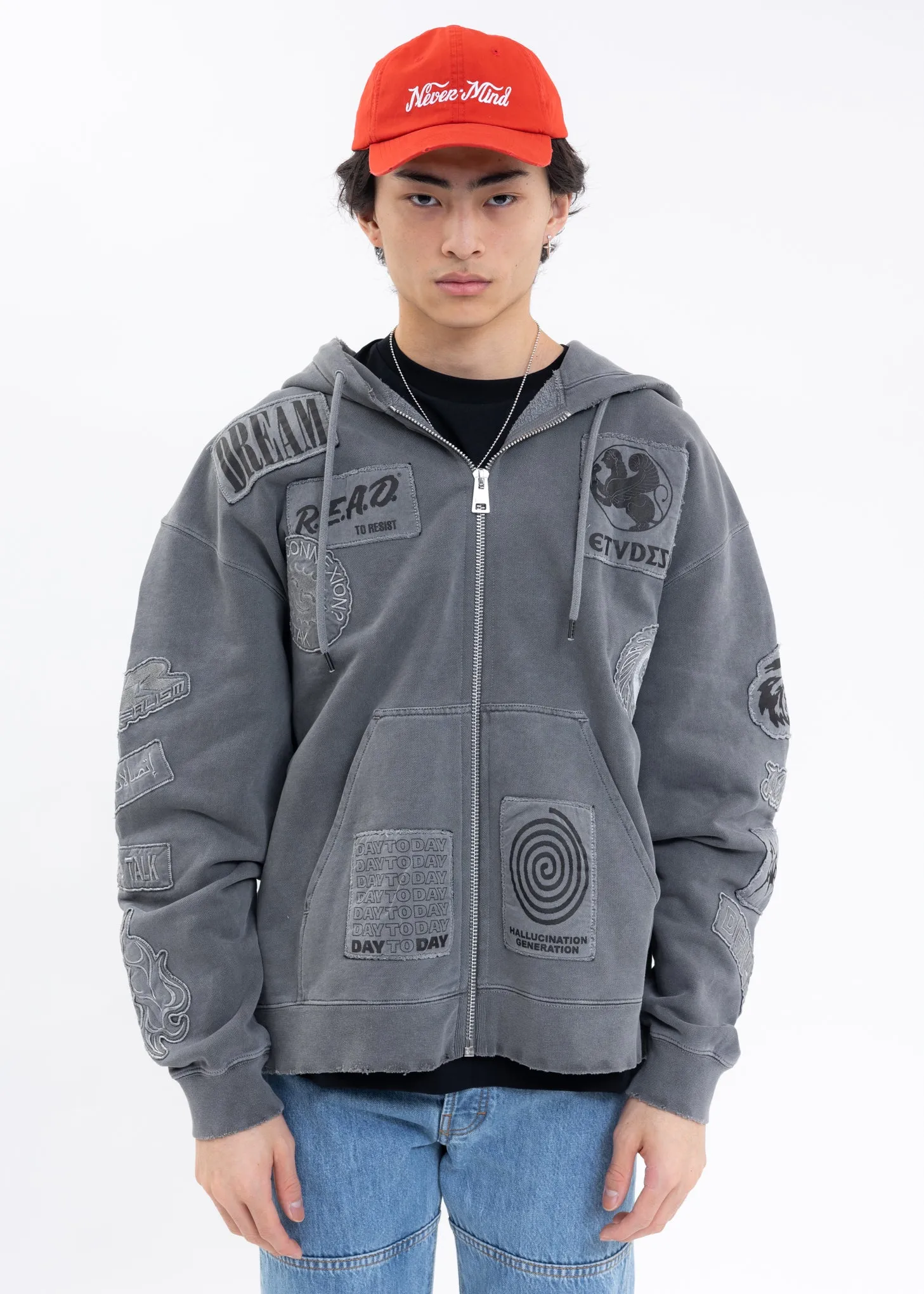 Washed Black EXTRA HOOD ZIPPED PATCH Hoodies