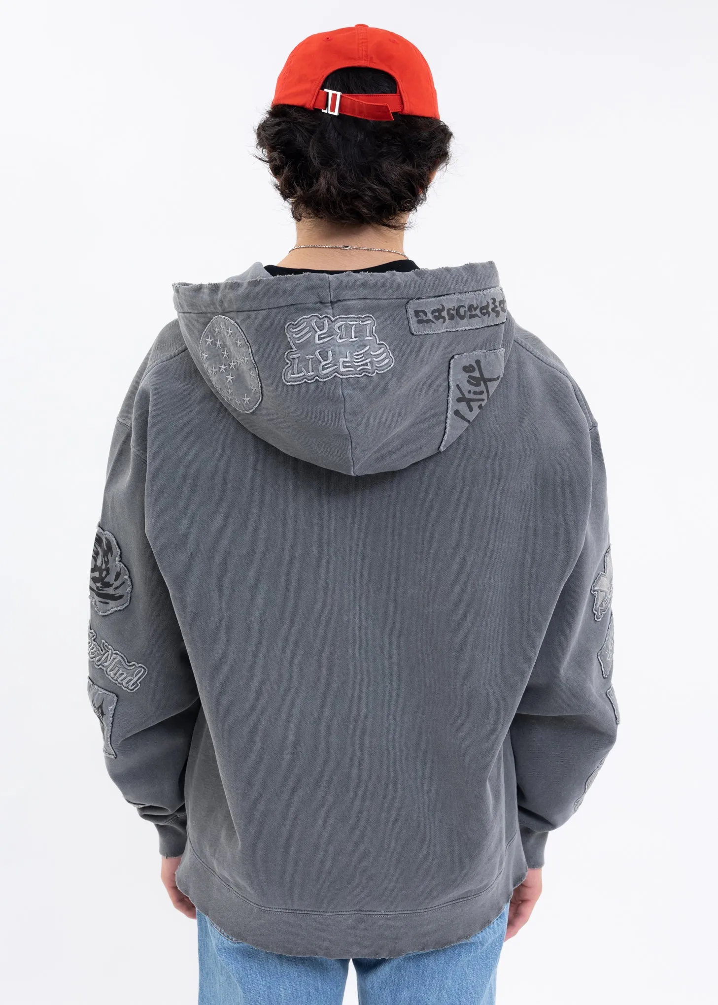 Washed Black EXTRA HOOD ZIPPED PATCH Hoodies