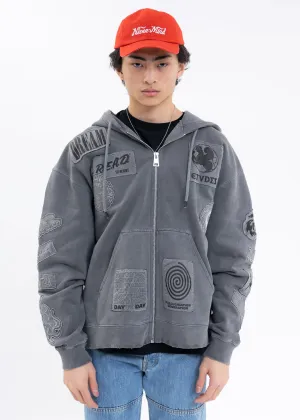 Washed Black EXTRA HOOD ZIPPED PATCH Hoodies
