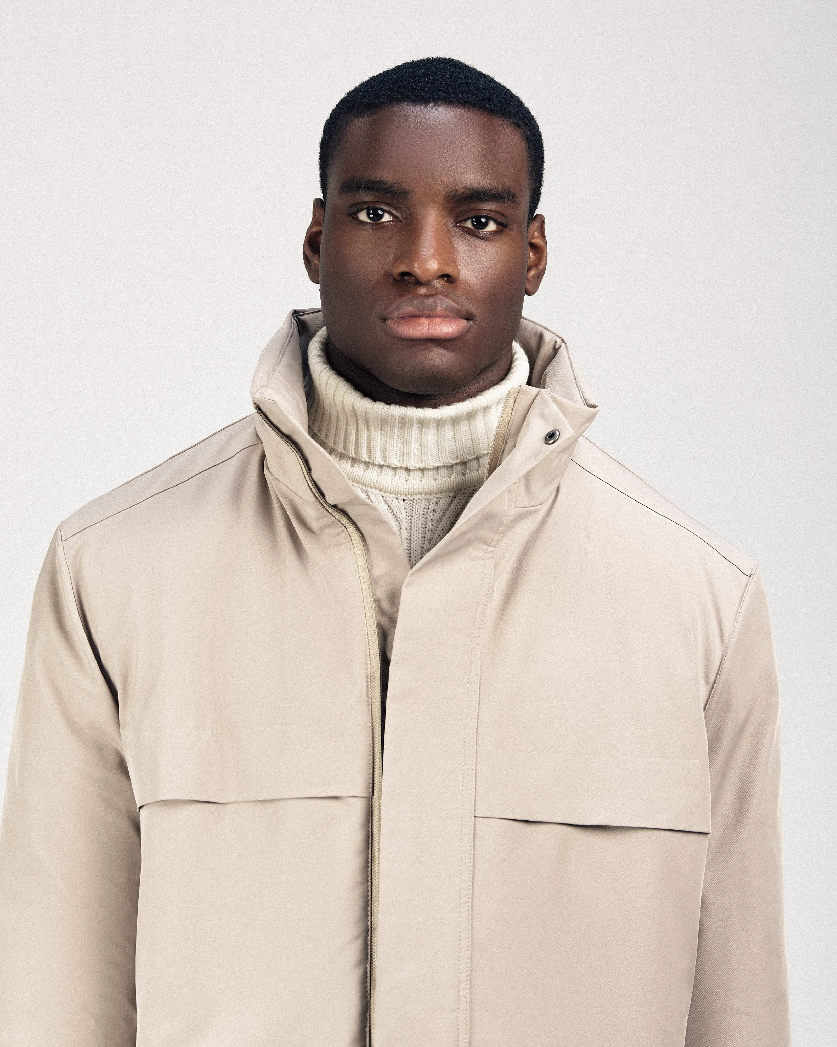 Waterproof Light-Beige Gabardine Jacket With Hoodie