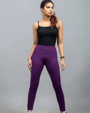 Wide Waistband Solid Leggings – Purple