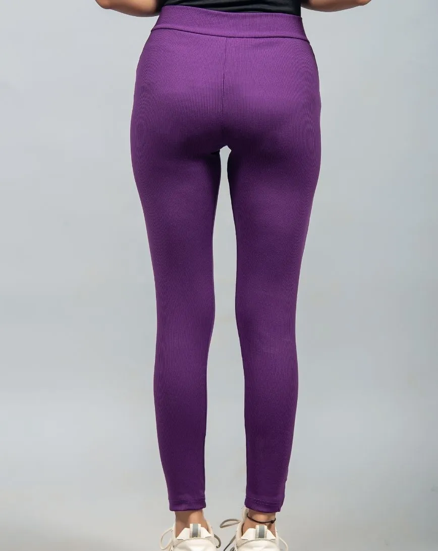 Wide Waistband Solid Leggings – Purple
