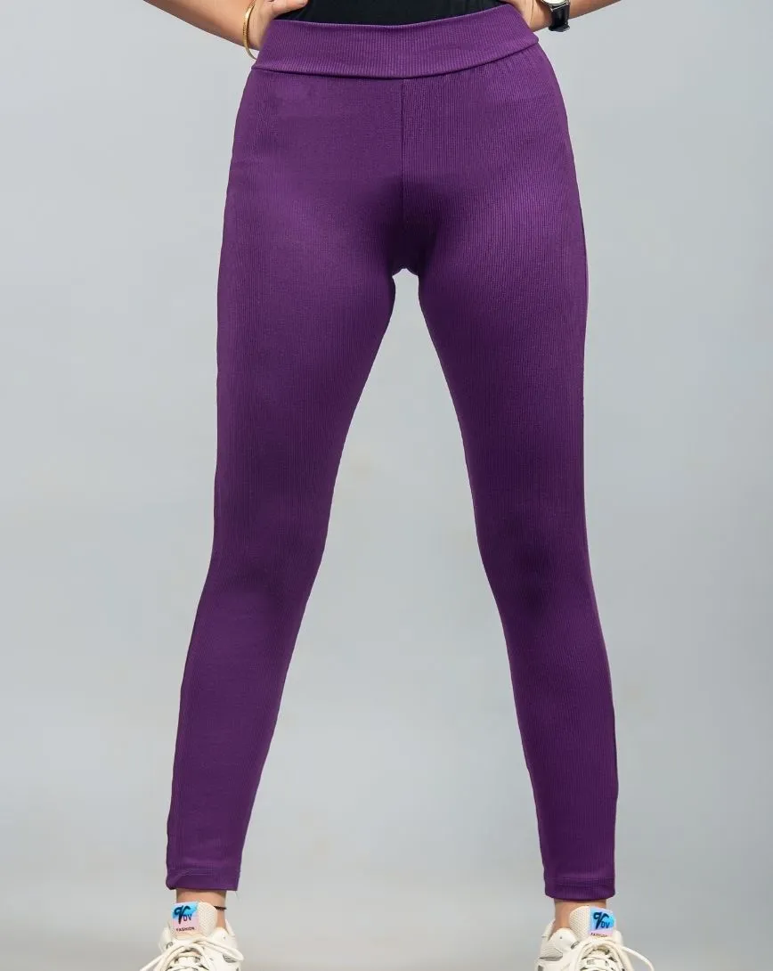 Wide Waistband Solid Leggings – Purple