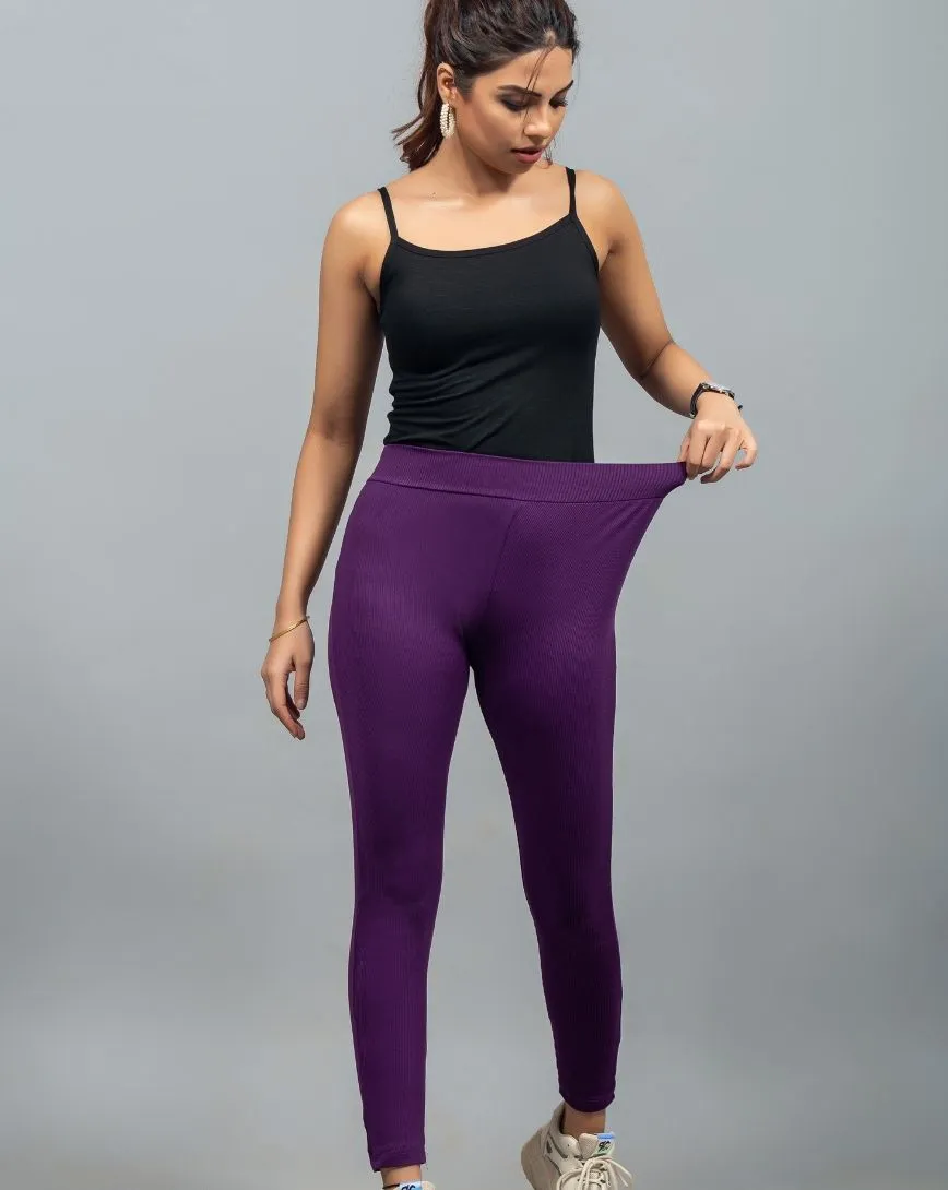 Wide Waistband Solid Leggings – Purple