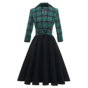 Women Hepburn Elegant Vintage Plaid Dress