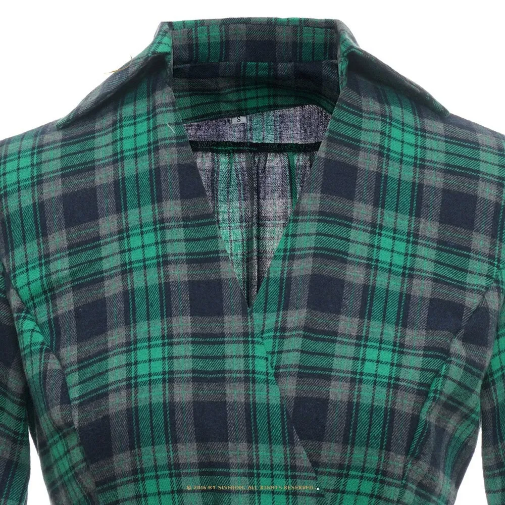 Women Hepburn Elegant Vintage Plaid Dress