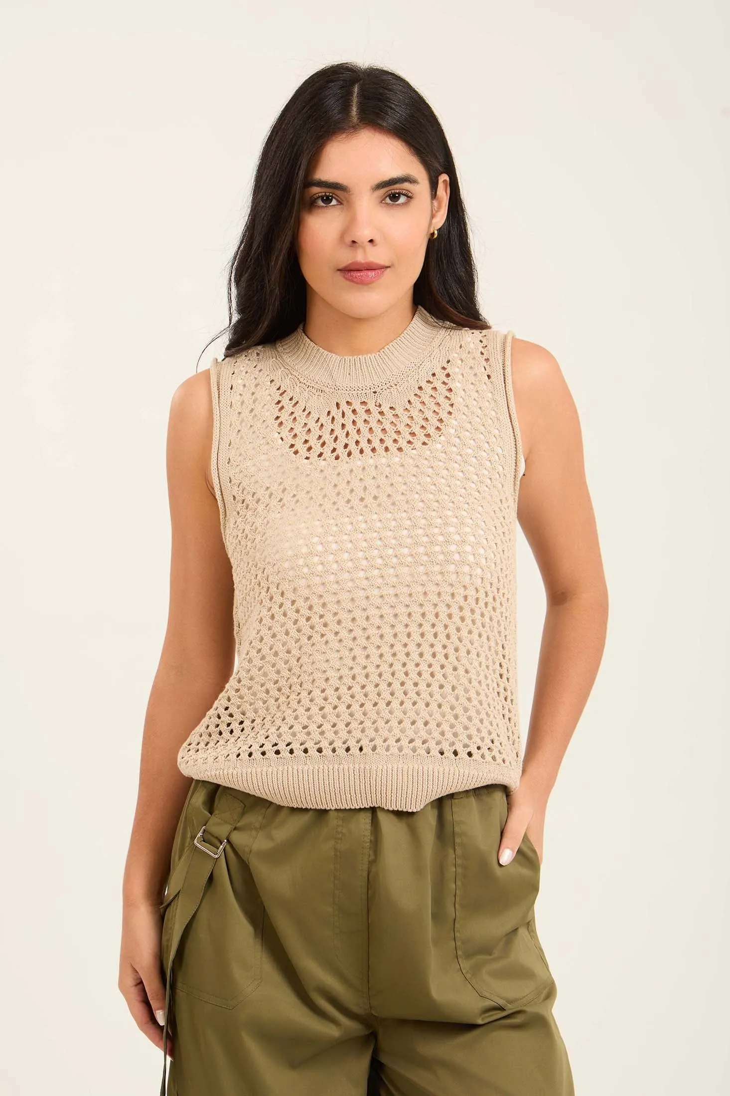 Women Top Crochet Beige