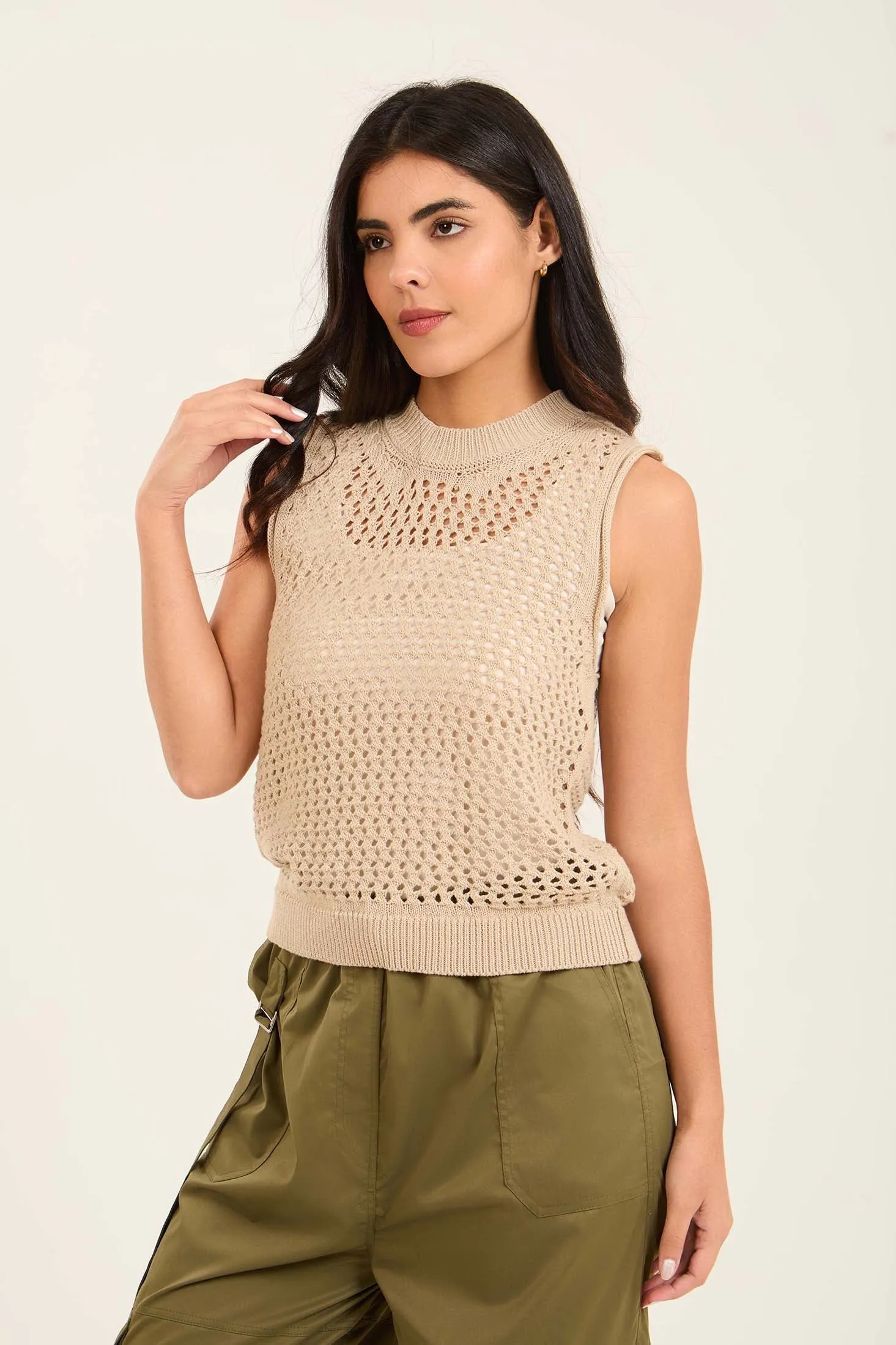 Women Top Crochet Beige