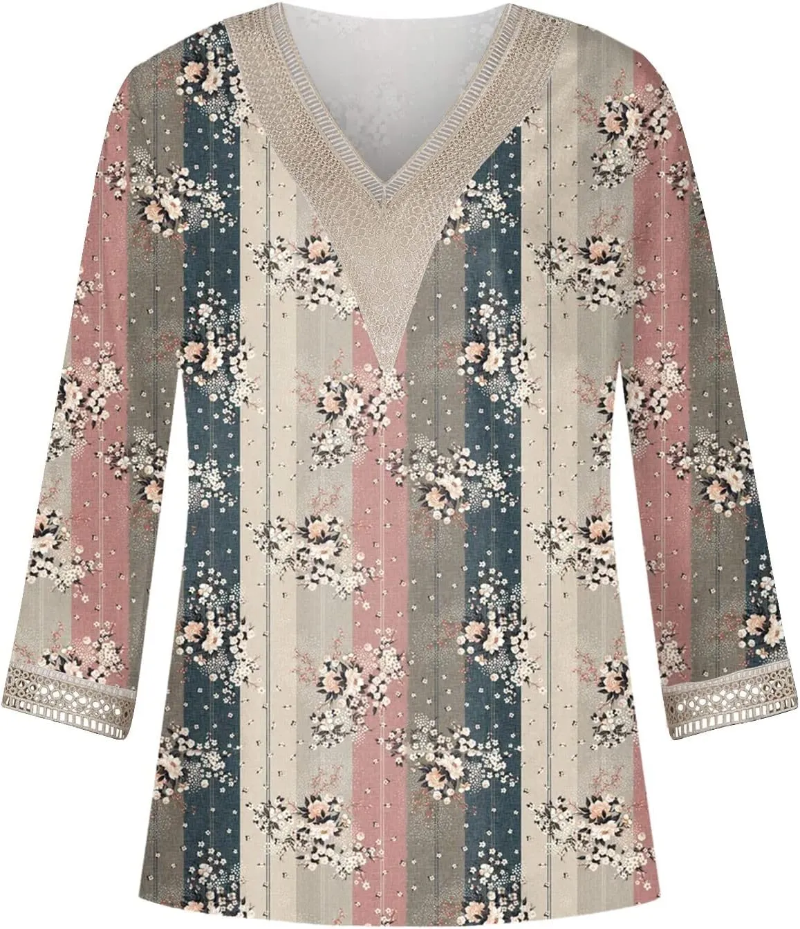 Women's 3/4 Sleeve Loose Printed Top Deep V Neck Casual Vacation Women's 3/4 Sleeve Shirt with Work Pants