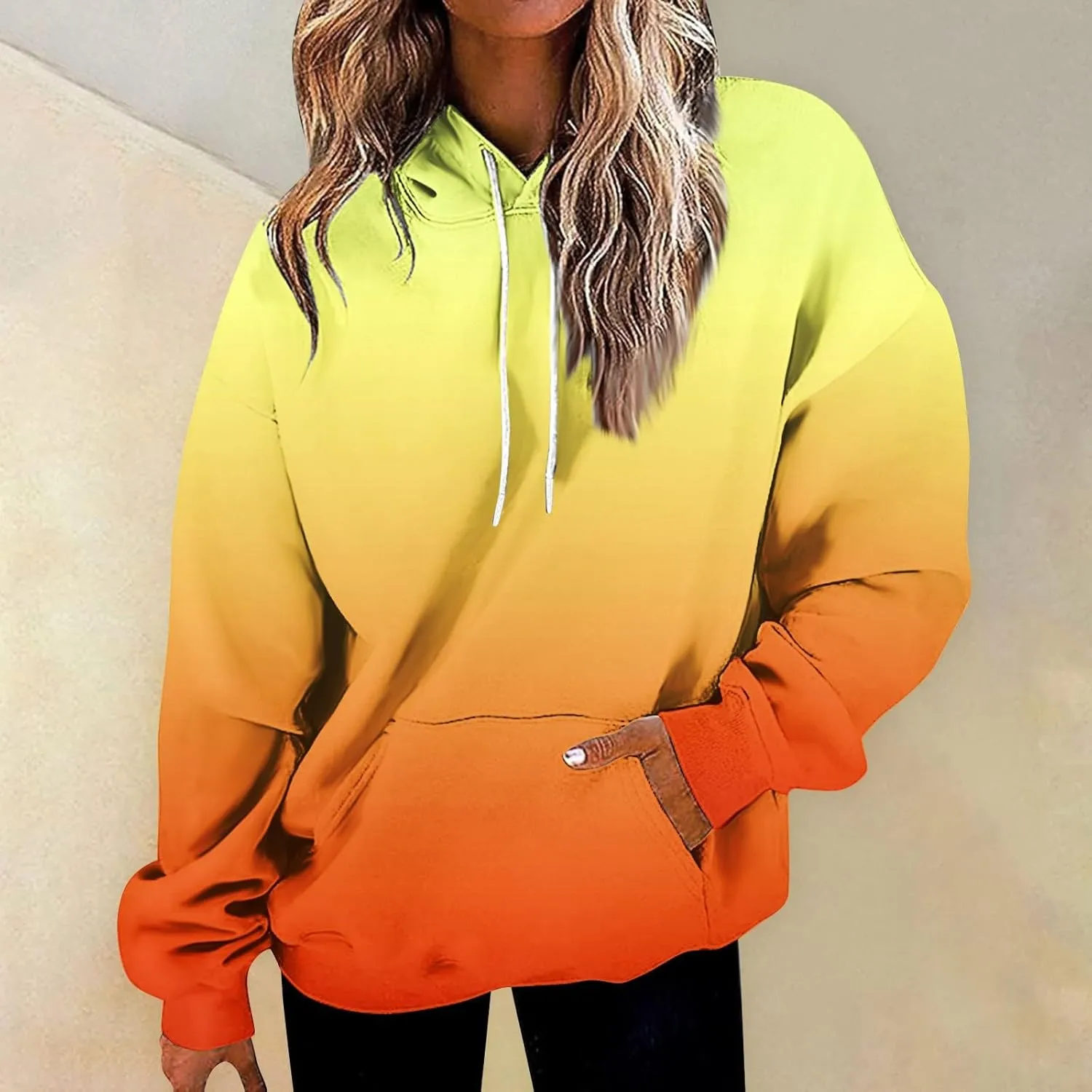 Womens Fall Fashion Hoodies Long Sleeve Hooded Drawstring Sweatshirt Gradient Printed Graphic Daily Pullover Tops