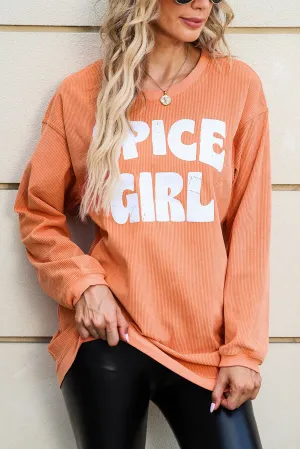 Women's Graphic Sweater SPICE GIRL Round Neck Dropped Shoulder Sweatshirt