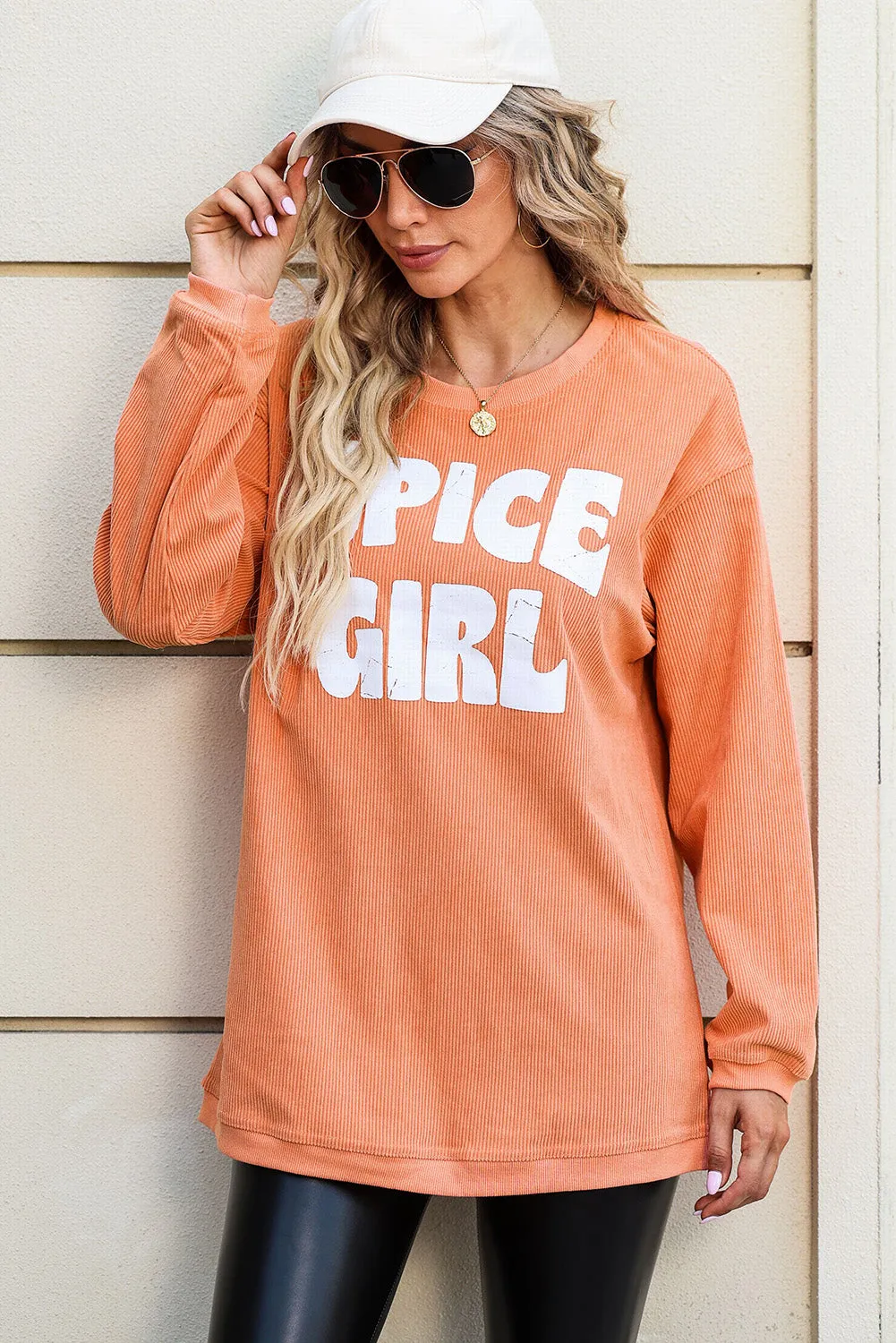 Women's Graphic Sweater SPICE GIRL Round Neck Dropped Shoulder Sweatshirt