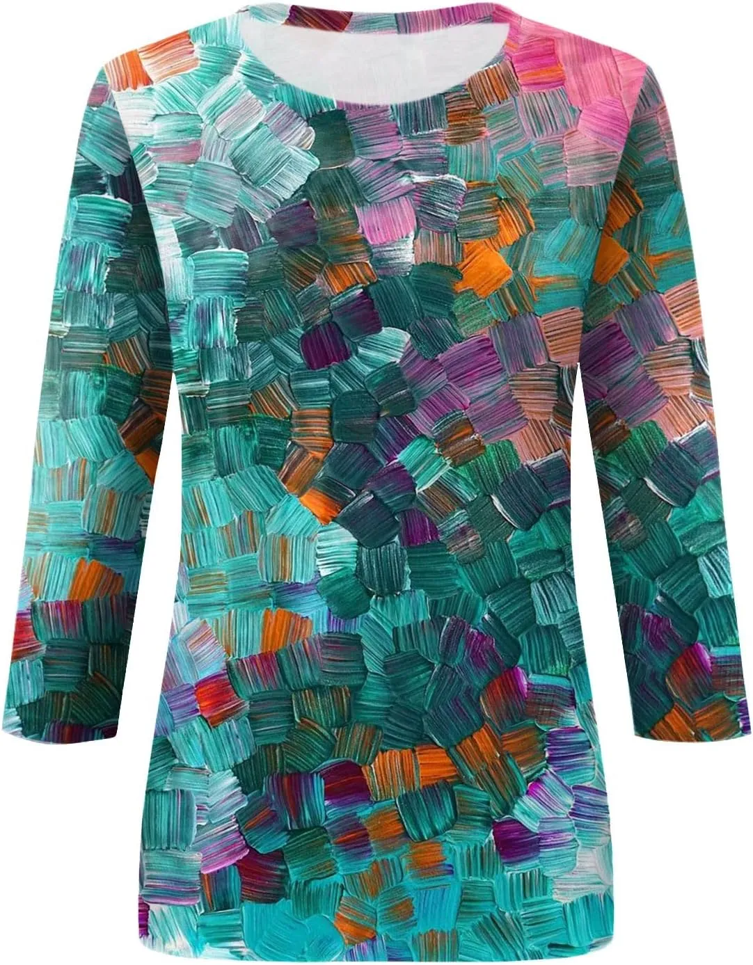 Womens Tops 3/4 Sleeve Shirts Trendy Floral Blouses Casual Loose Fit Summer Tee Crewneck Tunic Tops 2024 S-5XL