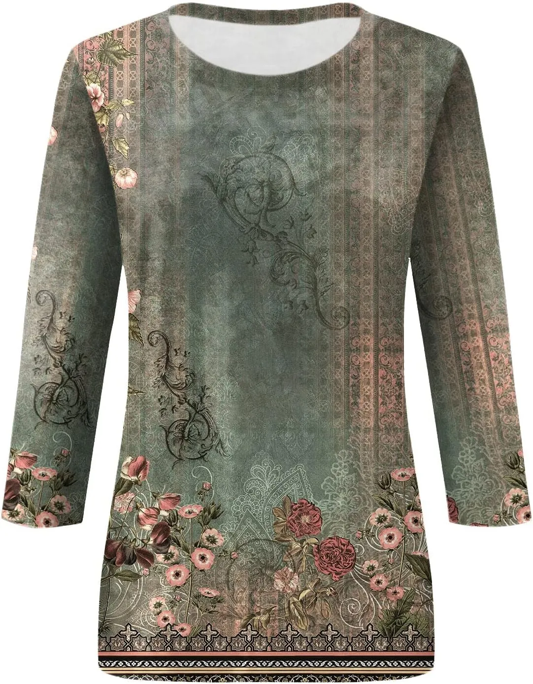 Womens Tops 3/4 Sleeve Shirts Trendy Floral Blouses Casual Loose Fit Summer Tee Crewneck Tunic Tops 2024 S-5XL