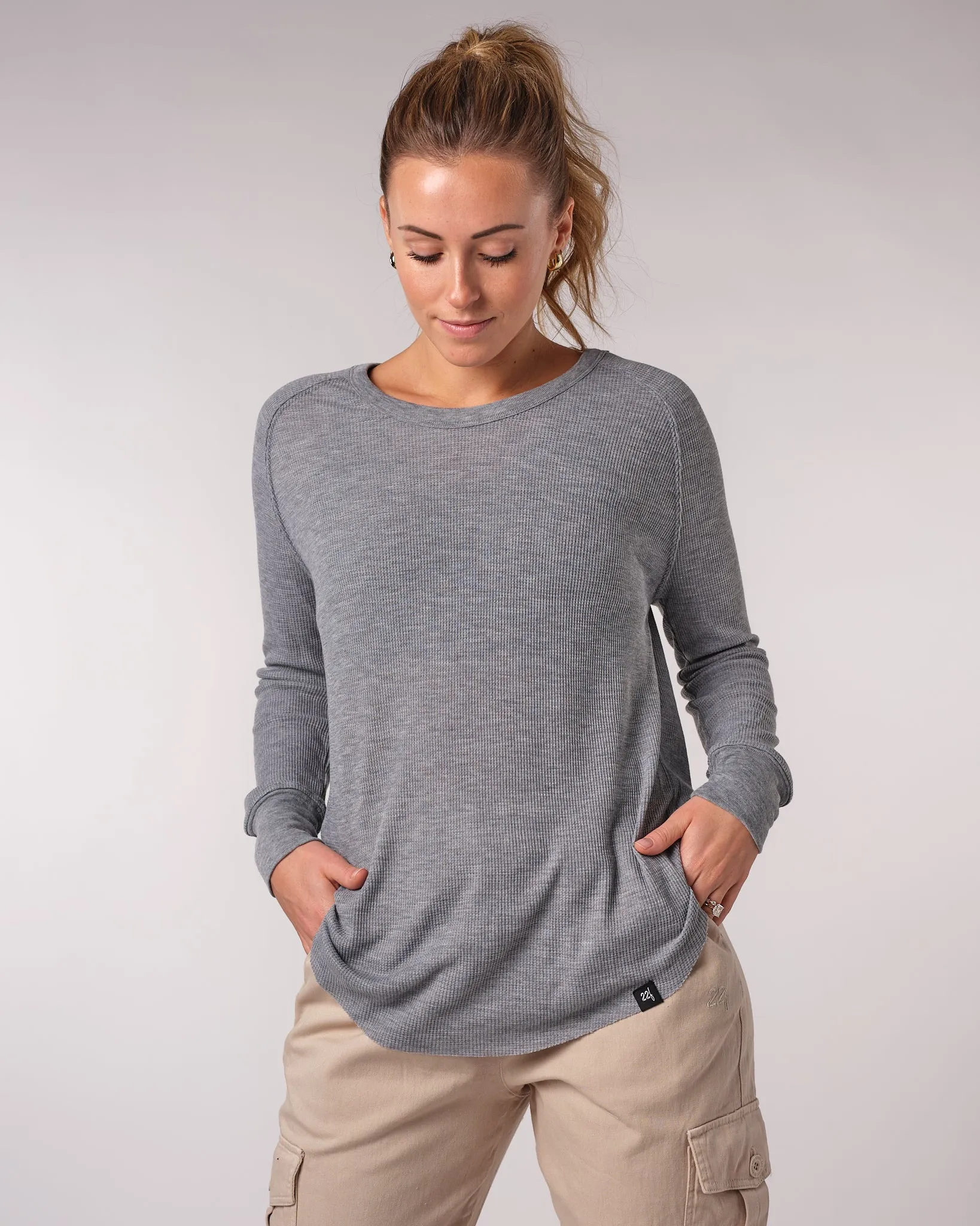 Womens Waffle L/S Scoop Tee