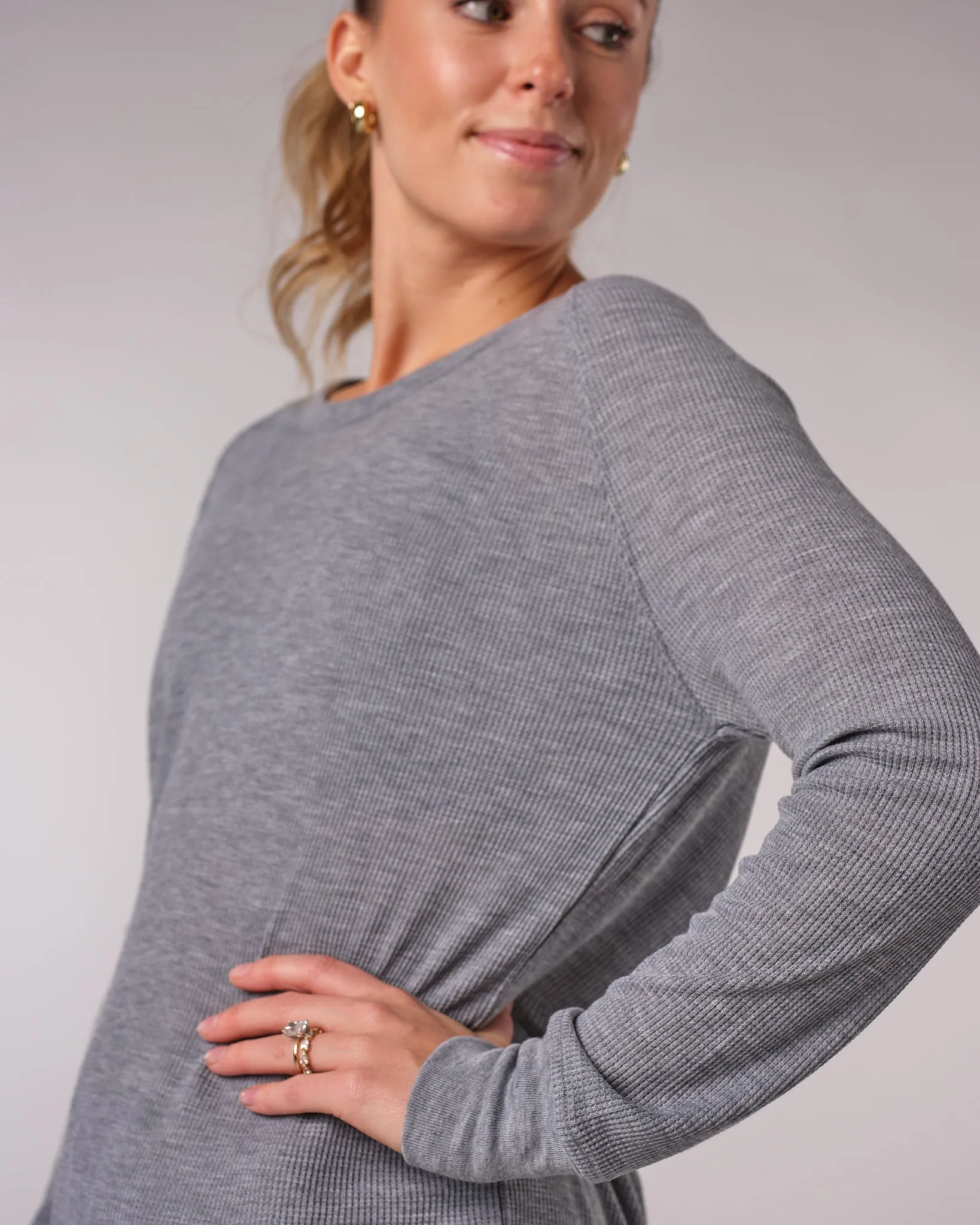 Womens Waffle L/S Scoop Tee