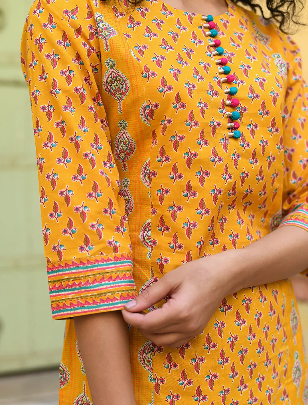 Yellow Pure Cotton Floral Printed Regular 3-Piece Kurta Suit Set
