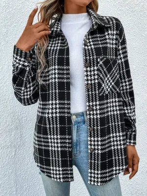 YESFASHION Women Coats Casual Versatile Fashion Plaid Jacket